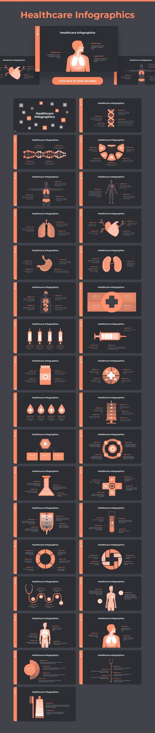 Healthcare infographic Dark theme. Pitch Deck & Presentation V3.0.