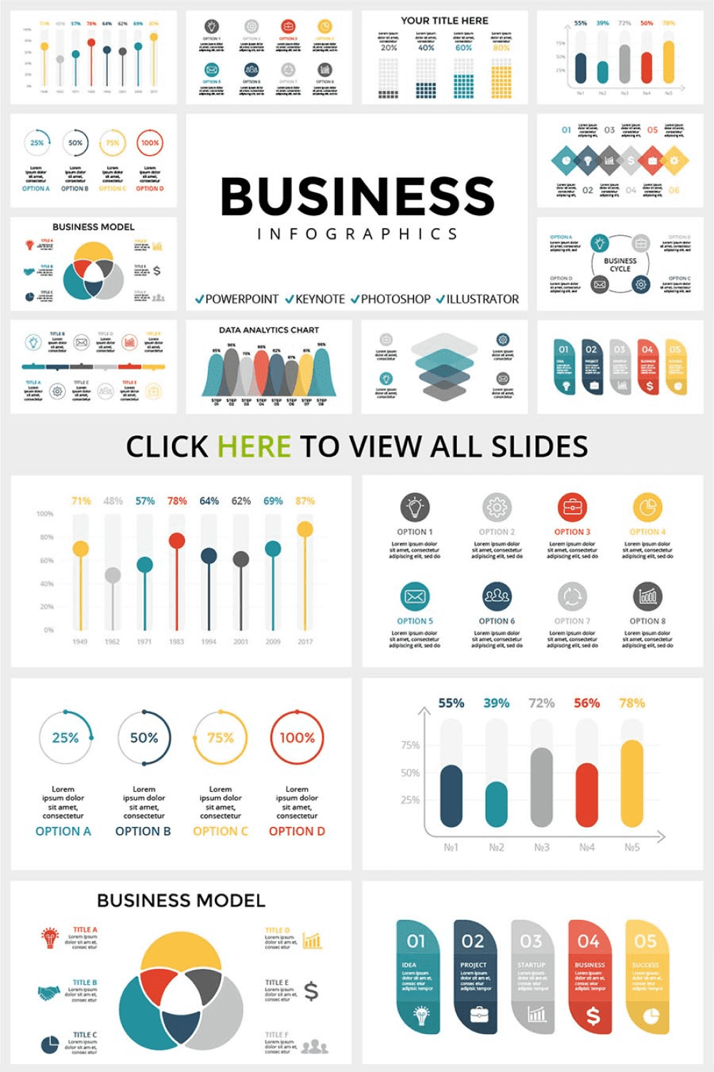 20 Business Infographics PPT PPTX KEY PSD EPS and AI