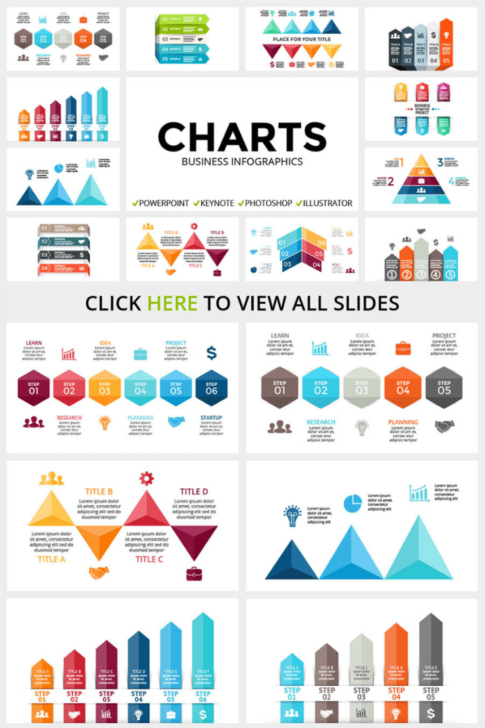 42 Charts Infographics: PPT, PPTX, KEY, PSD, EPS, AI, JPEG - MasterBundles - Pinterest Collage Image.