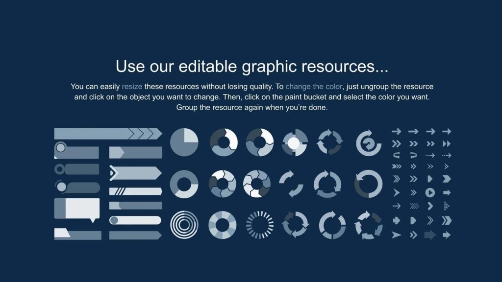 This slide shows all the possible infographic elements that can be used in this template.