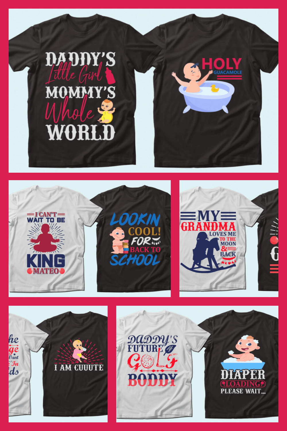 Trendy 20 Baby Quotes T-shirt Designs Bundle - MasterBundles - Pinterest Collage Image.