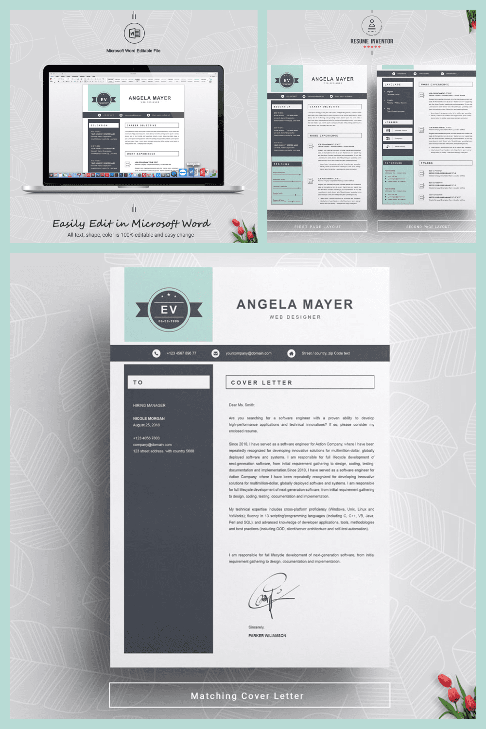 New Resume Template - MasterBundles - Pinterest Collage Image.