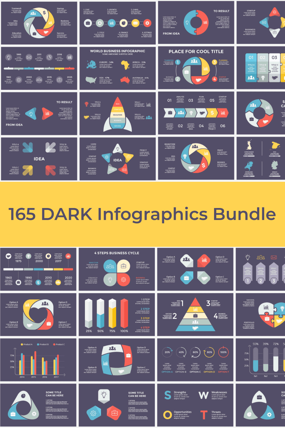 165 DARK Infographics Bundle - MasterBundles - Pinterest Collage Image.