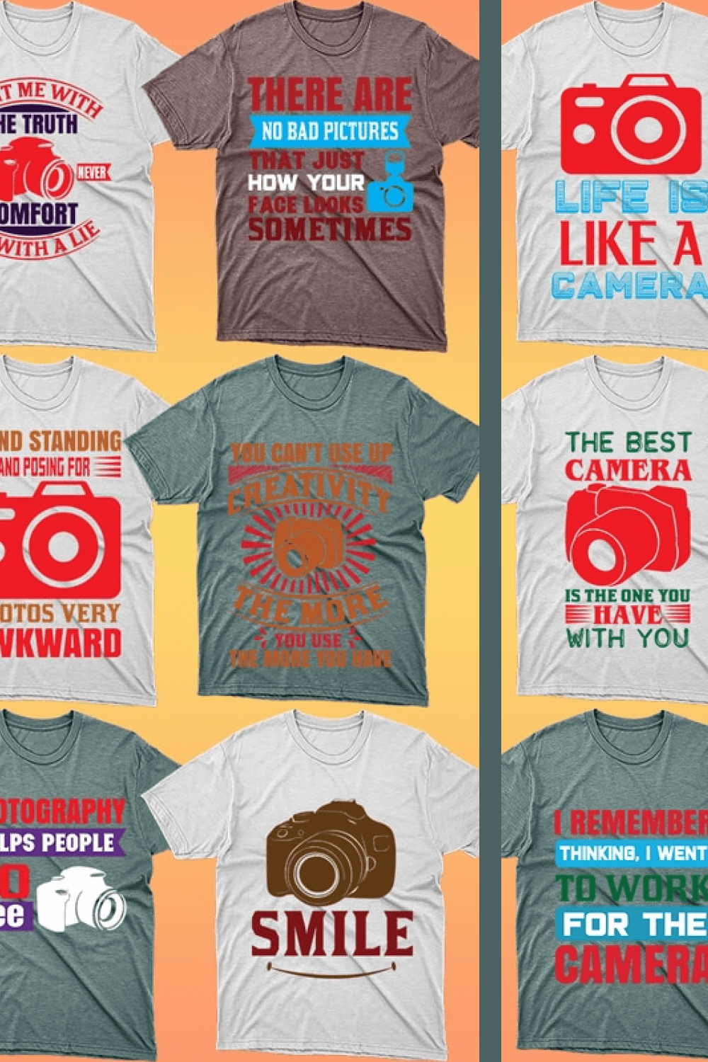 50 Editable Photography T-shirt Designs Bundle - MasterBundles - Pinterest Collage Image.