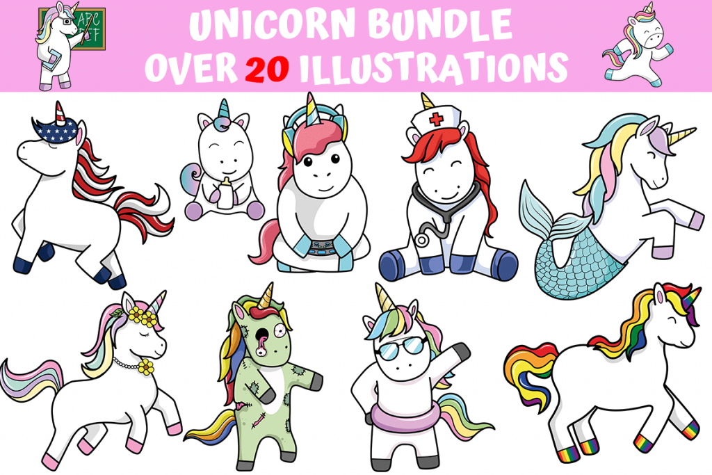Unicorn Illustrations Bundle Facebook preview.