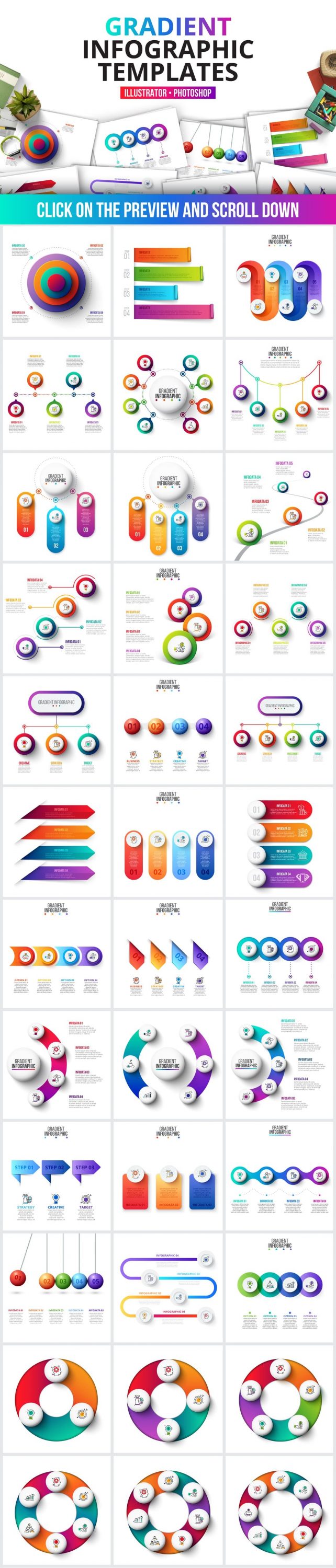 Gradient Infographic Templates Massive Animated PowerPoint Bundle.
