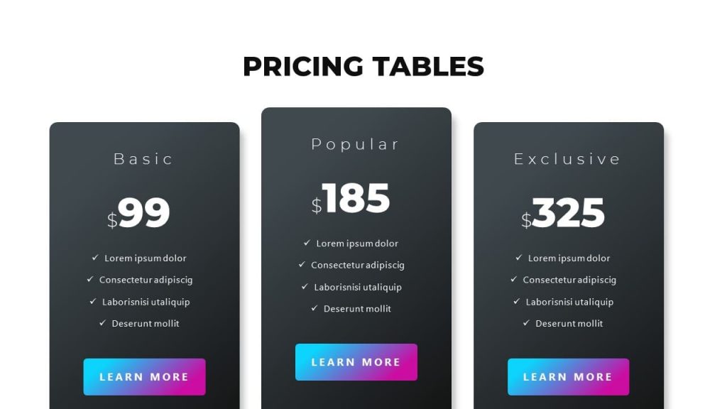 Pricing Table Musical PowerPoint presentation.