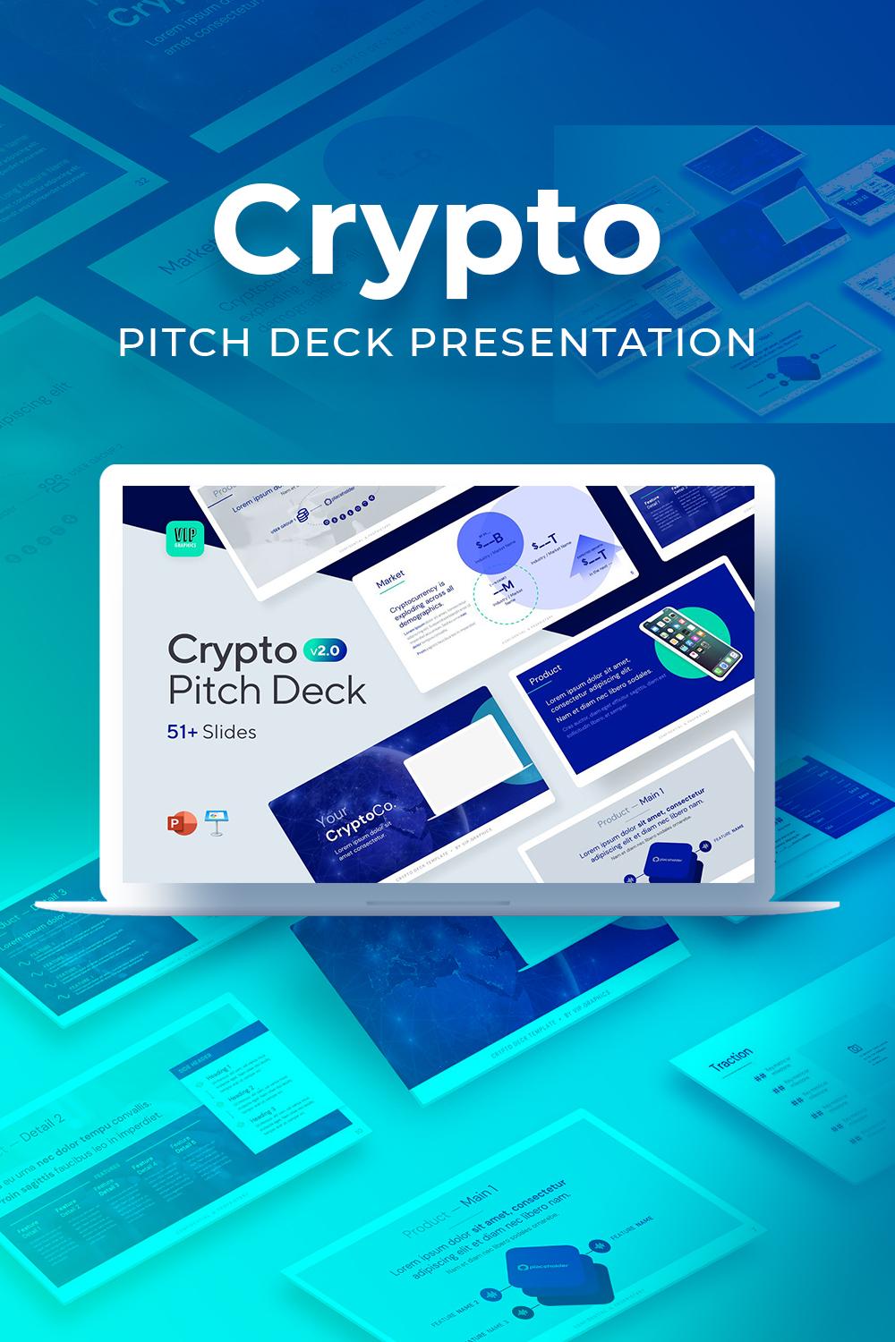 Crypto Pitch Deck Presentation by MasterBundles Pinterest Collage Image.