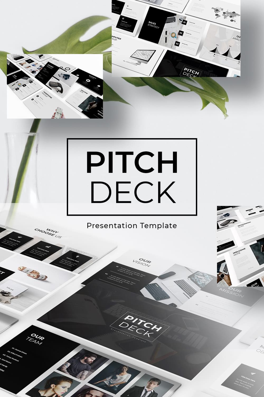 Pitch Deck Powerpoint Template by MasterBundles Pinterest Collage Image.