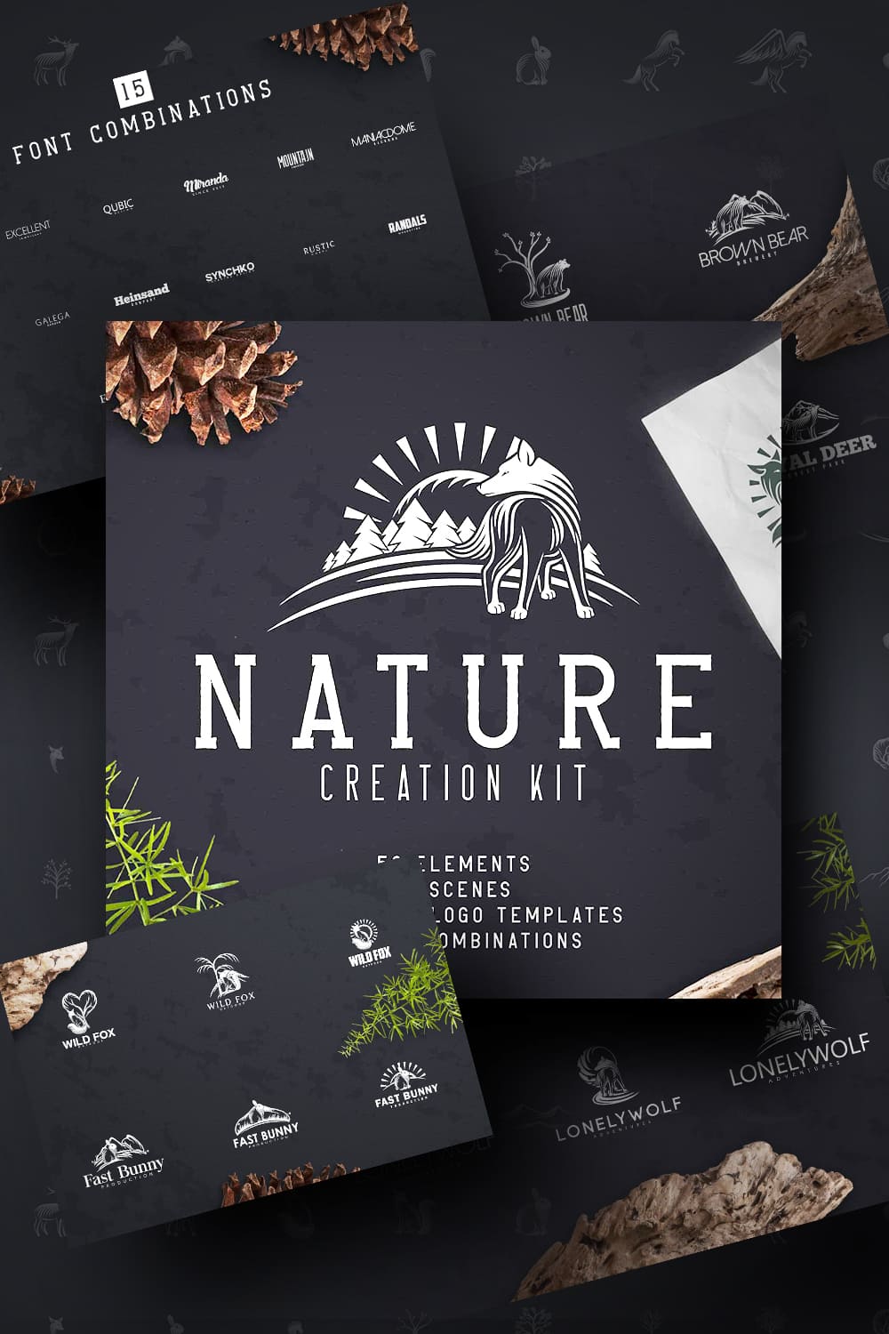Nature Creation Kit: Logo, Elements by MasterBundles Pinterest Collage Image.