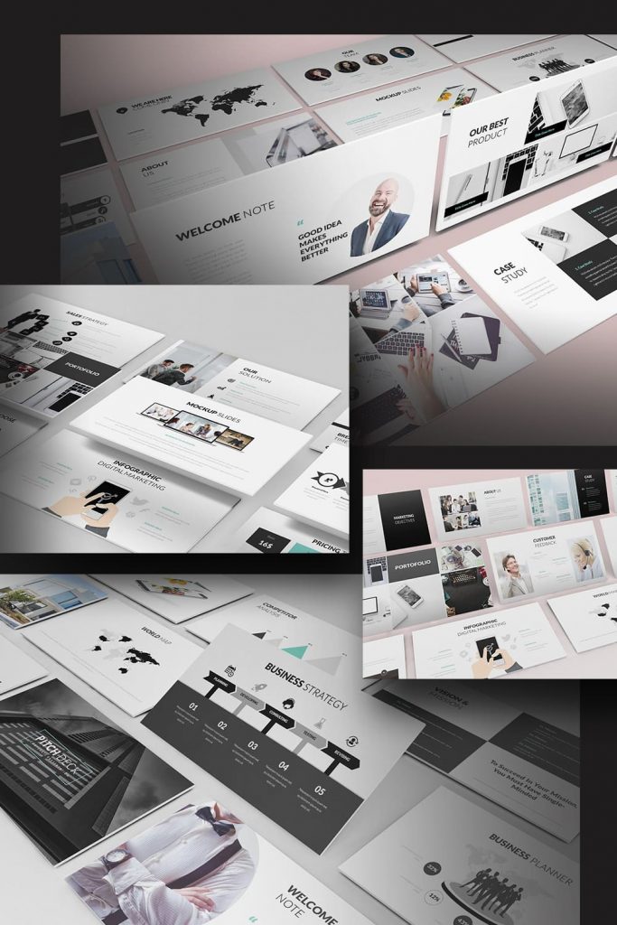 Pitch Deck Powerpoint Template by MasterBundles Pinterest Collage Image.