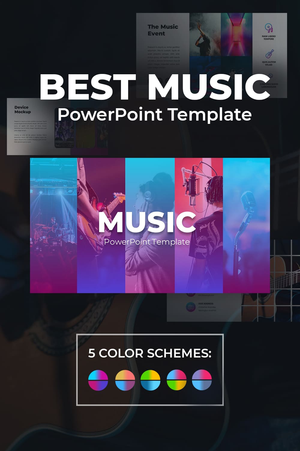 01Preview 50 Slides Music Presentation Template 2021: Powerpoint, Google Slides & Keynote by MasterBundles Pinterest Collage Image.