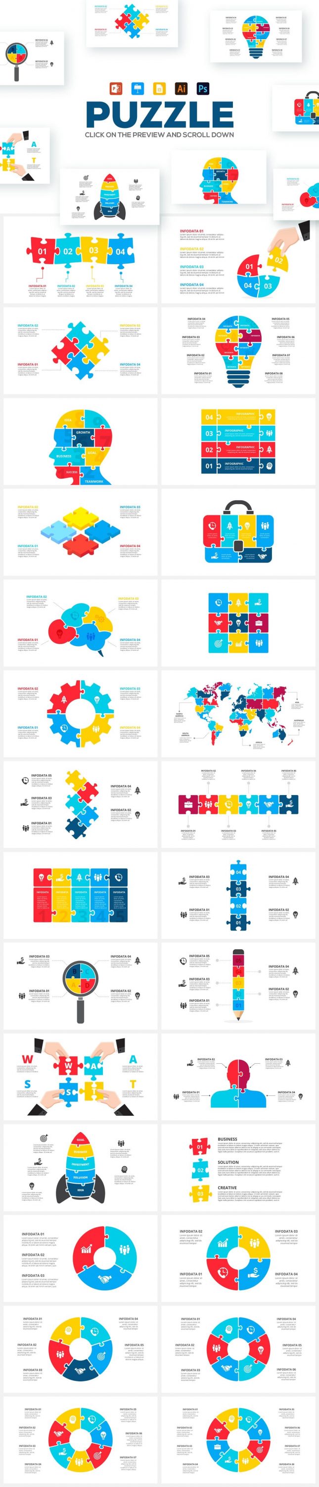 Infographics Puzzles Massive Animated PowerPoint Bundle.