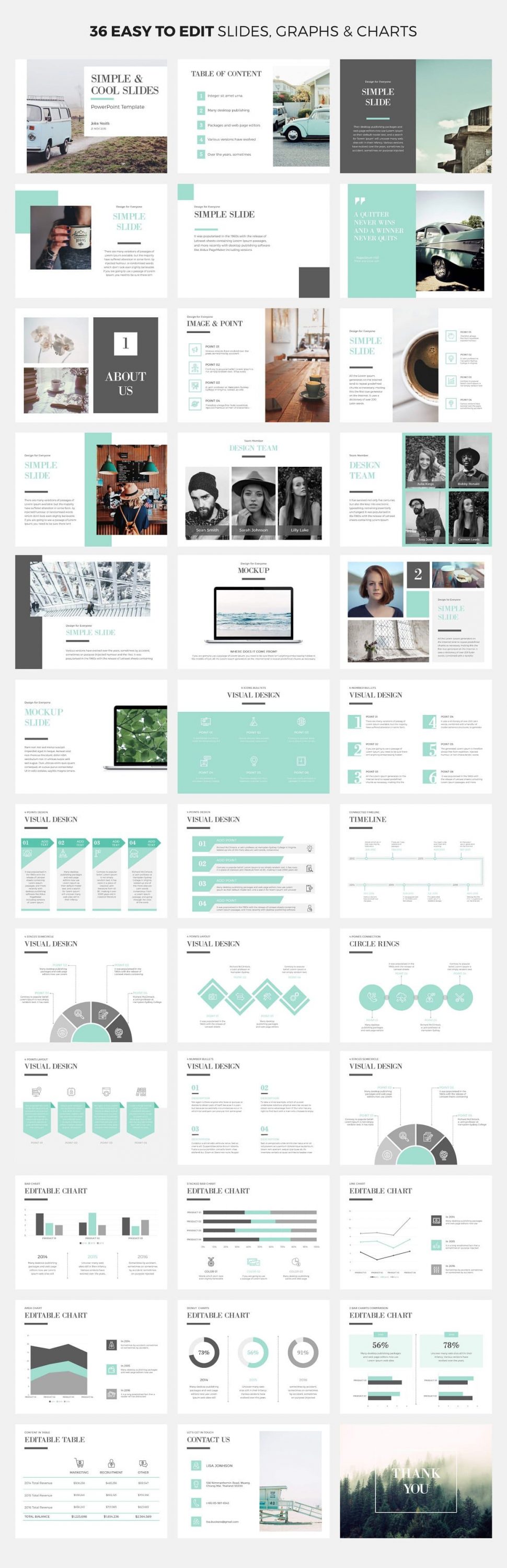36 easy to edit slides, charts & graphs Simple & Cool PowerPoint Template.
