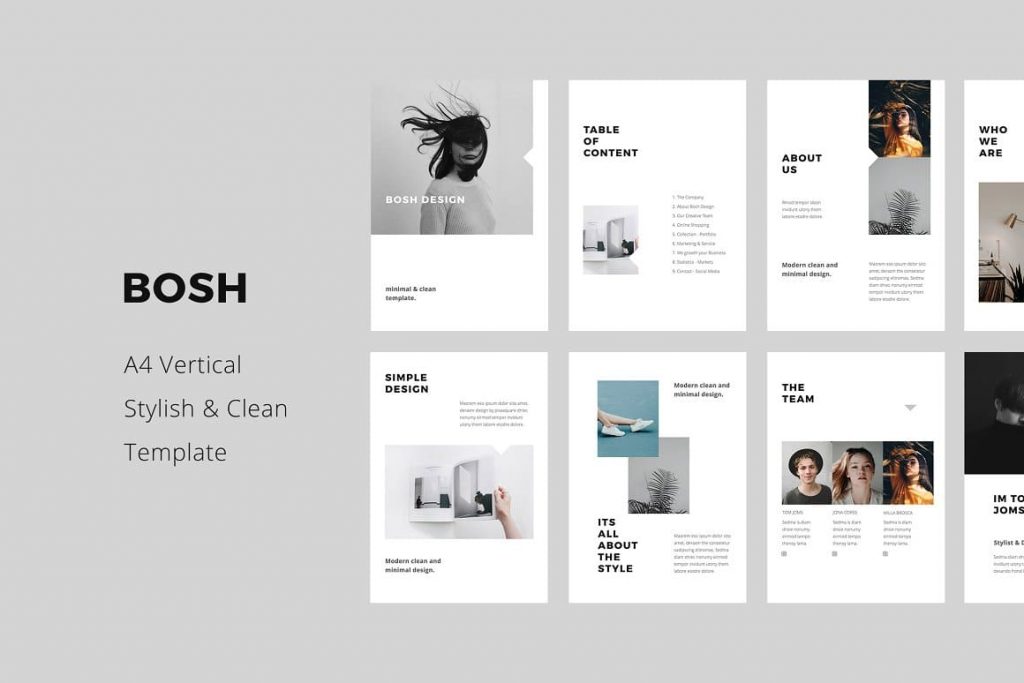 BOSH - Clean and Stylish A4 Vertical Google Slides Presentation Template.