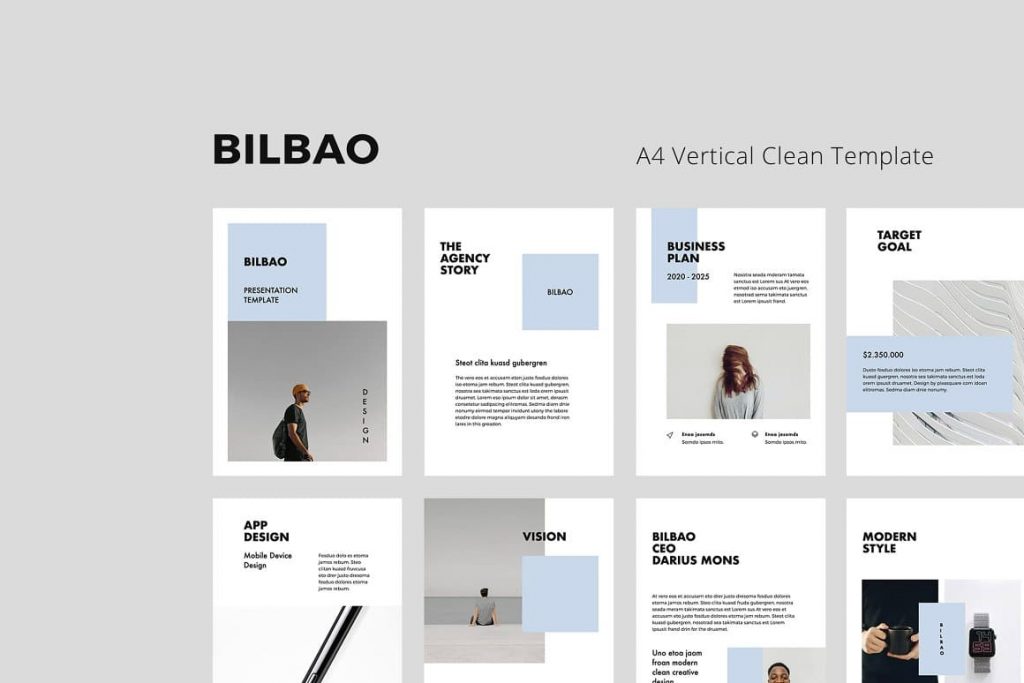 BILBAO - Clean and Stylish A4 Vertical Powerpoint Presentation Template.