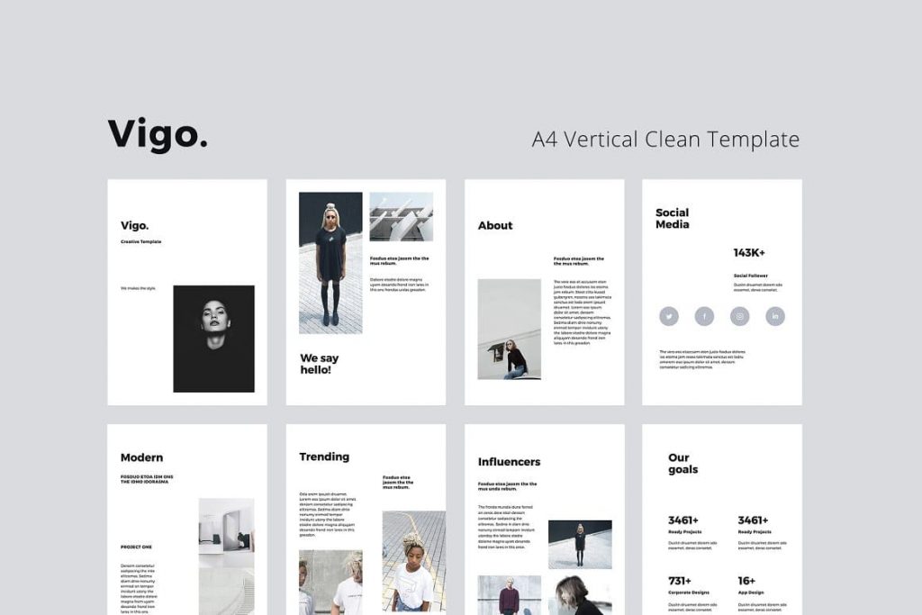 36+ Unique, modern and clean slides VIGO - Vertical Powerpoint Template.