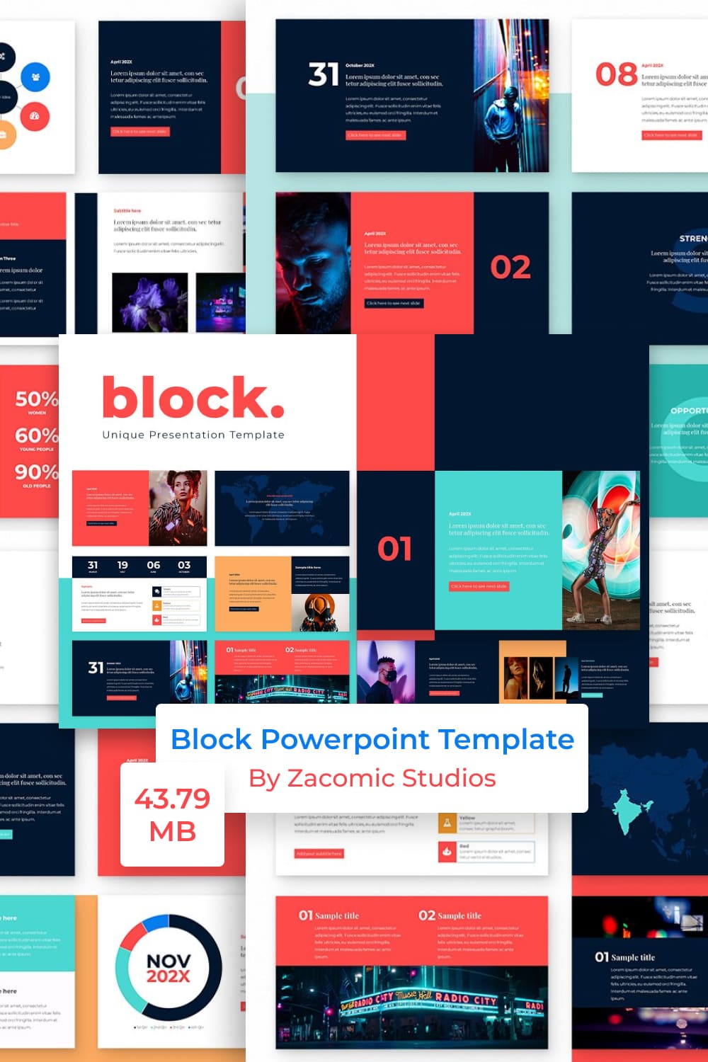 Block Powerpoint Presentation Template by MasterBundles Pinterest Collage Image.