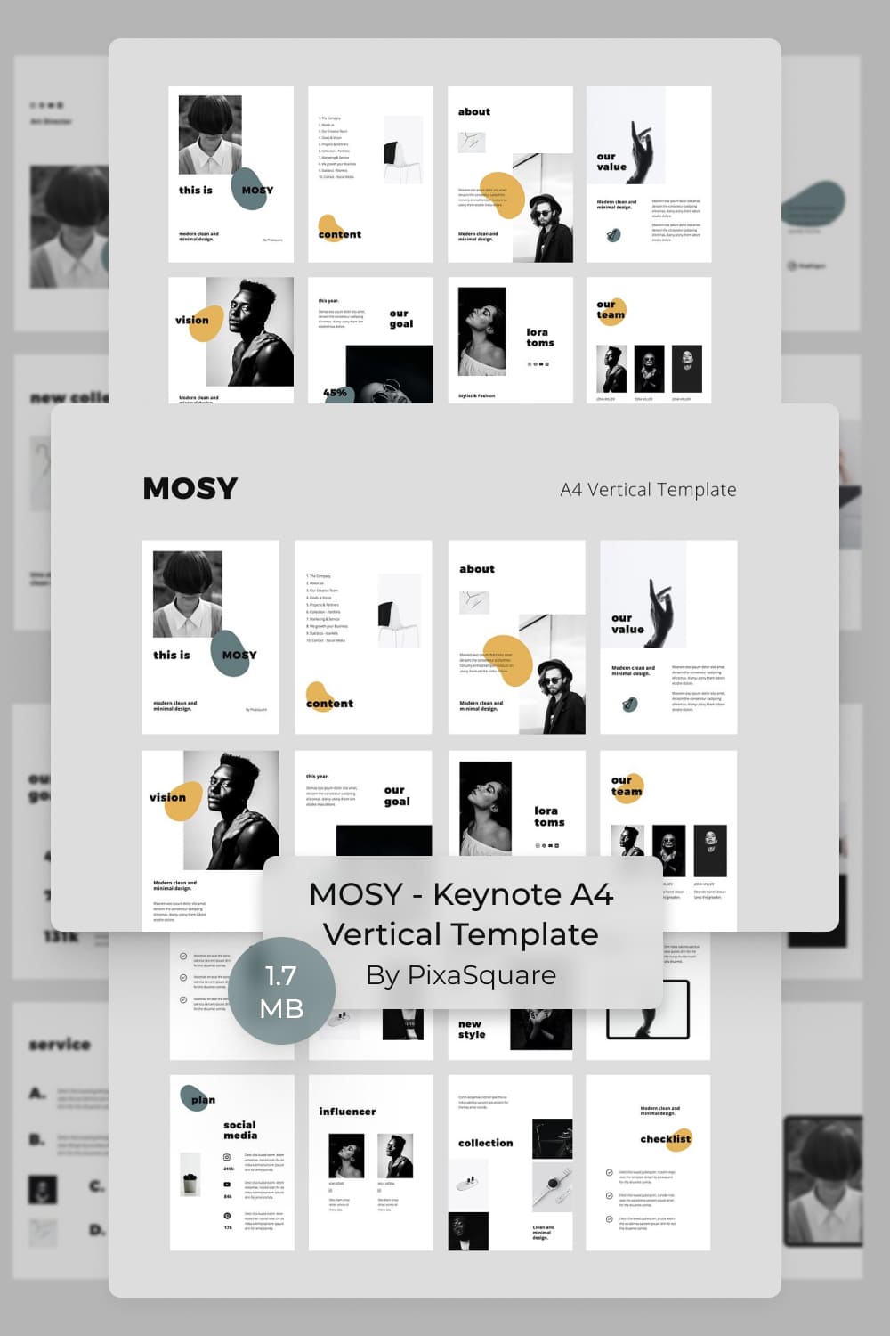 MOSY - Keynote A4 Vertical Template by MasterBundles Pinterest Collage Image.