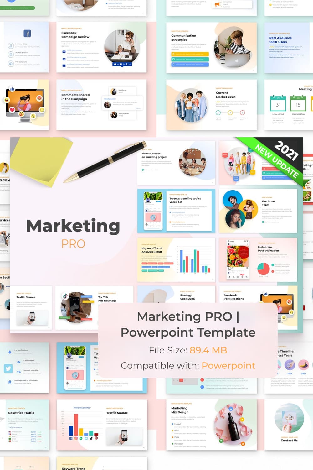 Marketing PRO Powerpoint Template by MasterBundles Pinterest Collage Image.
