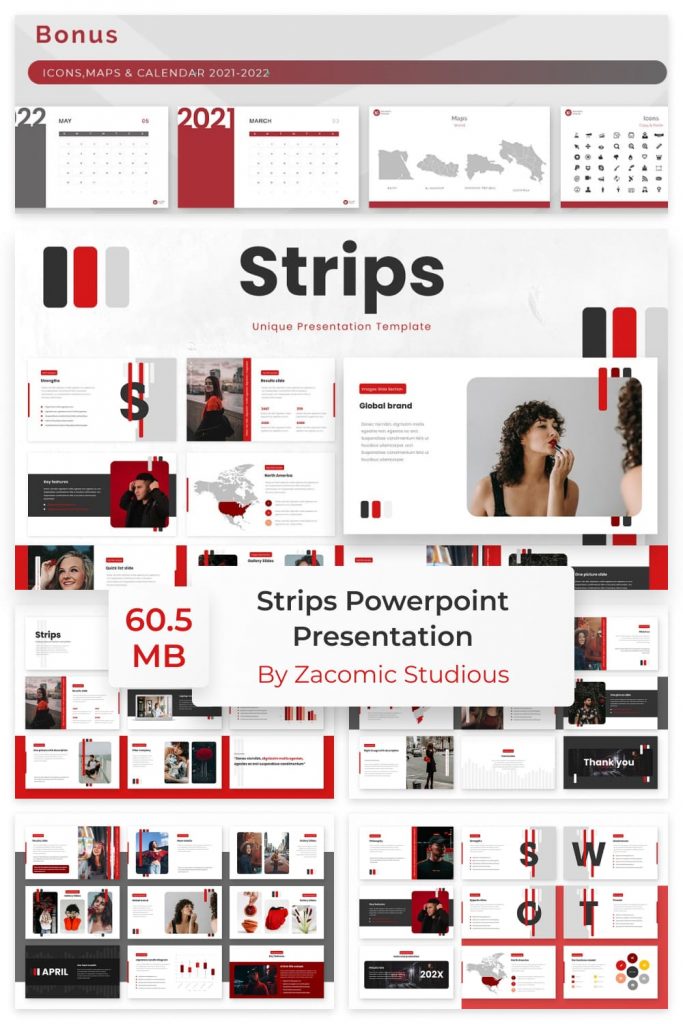 Strips Class Powerpoint Presentation Template by MasterBundles Pinterest Collage Image.