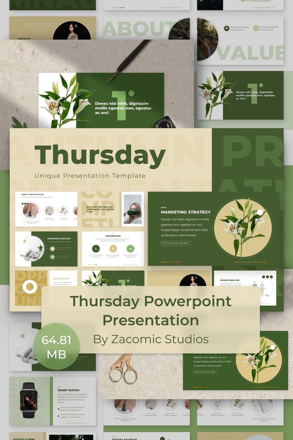 Thursday Powerpoint Presentation Template by MasterBundles Pinterest Collage Image.