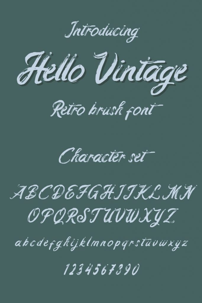 Pinterest Collage Image with Character set for hello vintage font free by MasterBundles.