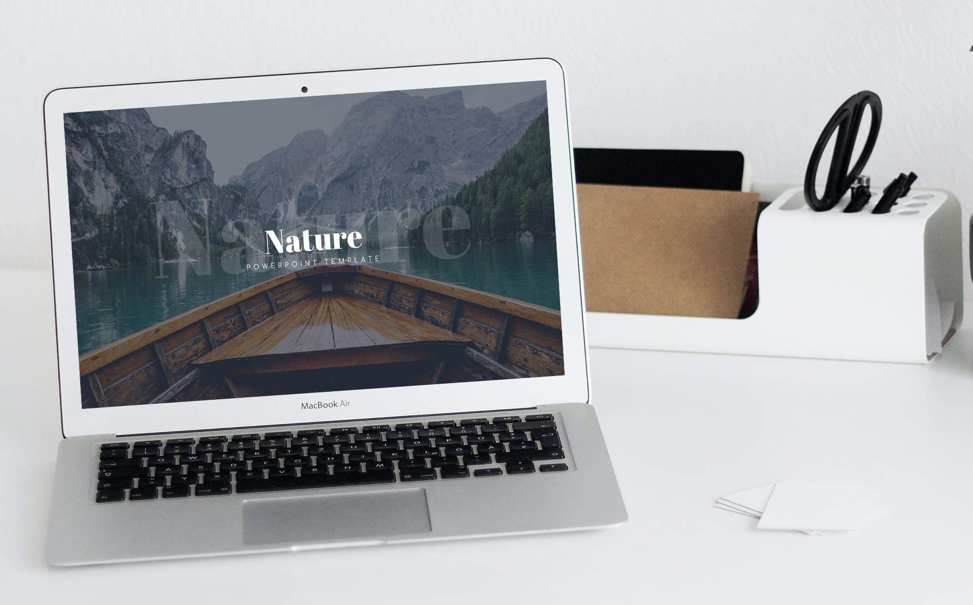 Nature Presentation Template by MasterBundles notebook preview mockup image.