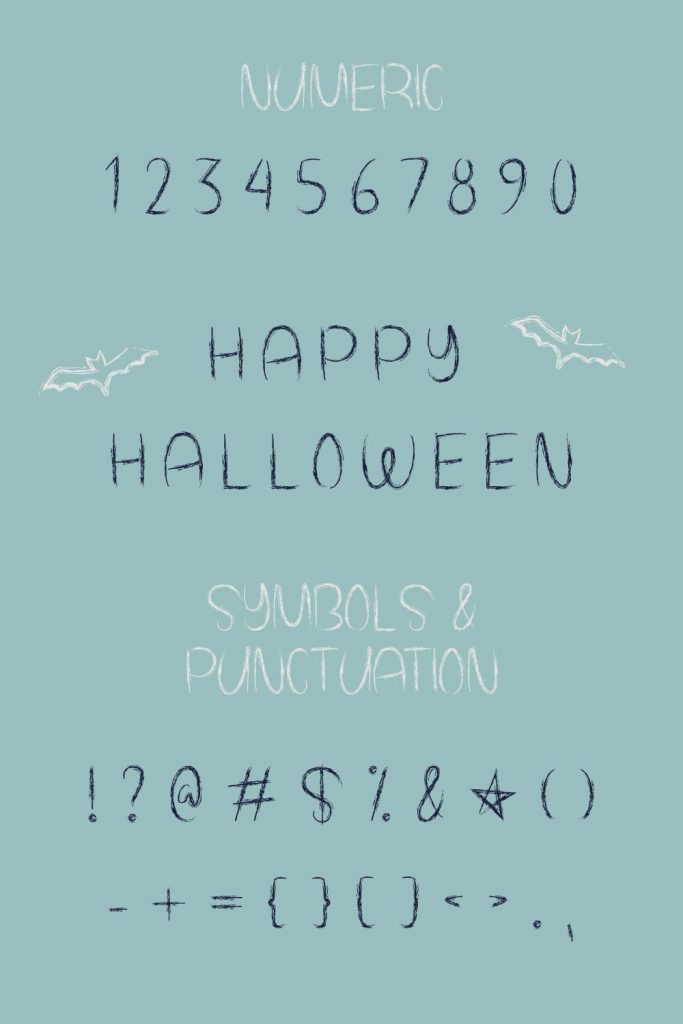 Free Spooky Halloween Font Pinterest Collage Image with Numeric and Symbols.