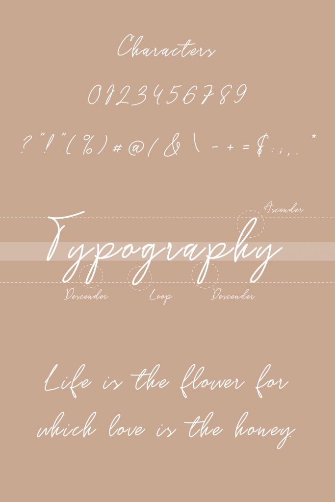 Gossamer Handwriting Font Pinterest Preview with Symbols and Numbers.
