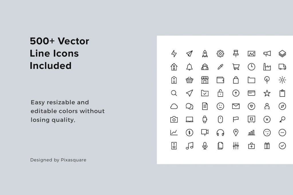 500+ Vector Line Icons ARON Vertical Powerpoint Template.