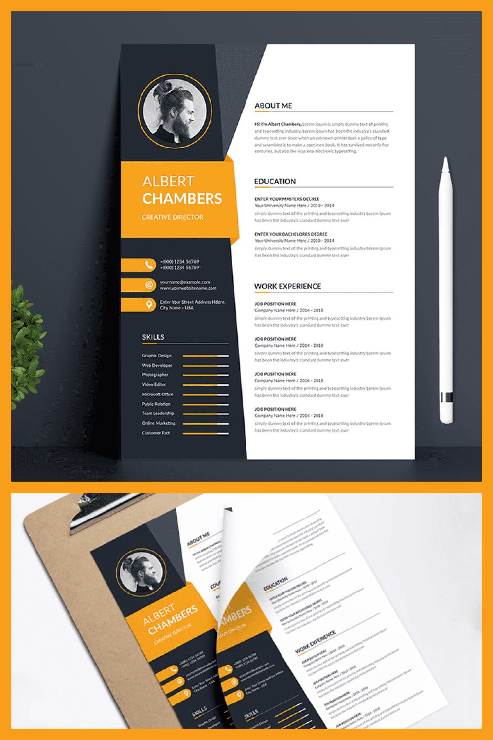Modern Resume Template - MasterBundles - Pinterest Collage Image.