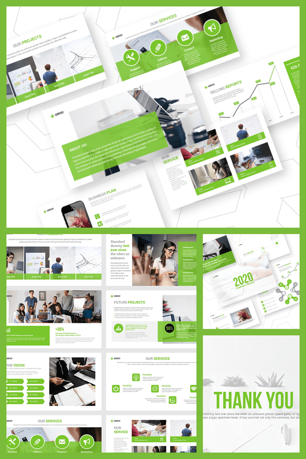 47 Slides Company Profile PowerPoint Template - MasterBundles - Pinterest Collage Image.