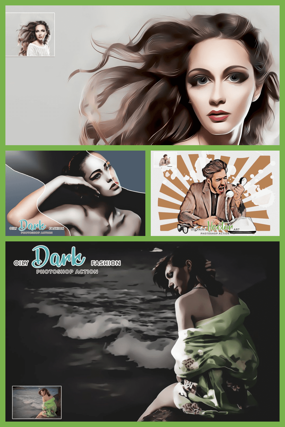 Modern Art Painting – 19 in 1 Photoshop Action Bundle - MasterBundles - Pinterest Collage Image.