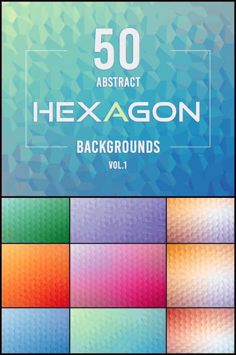 50 Abstract Hexagon Backgrounds - MasterBundles - Pinterest Collage Image.