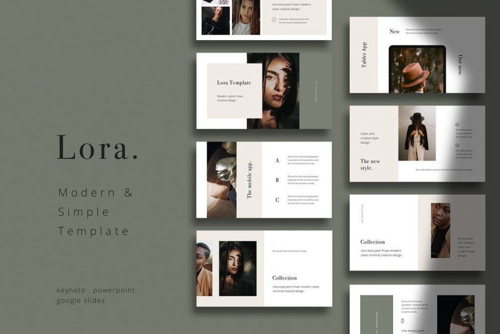 Preview LORA Stylish & Simple Powerpoint, Keynote, Google Slides Template. Preview LORA Stylish & Simple Powerpoint, Keynote, Google Slides Template.