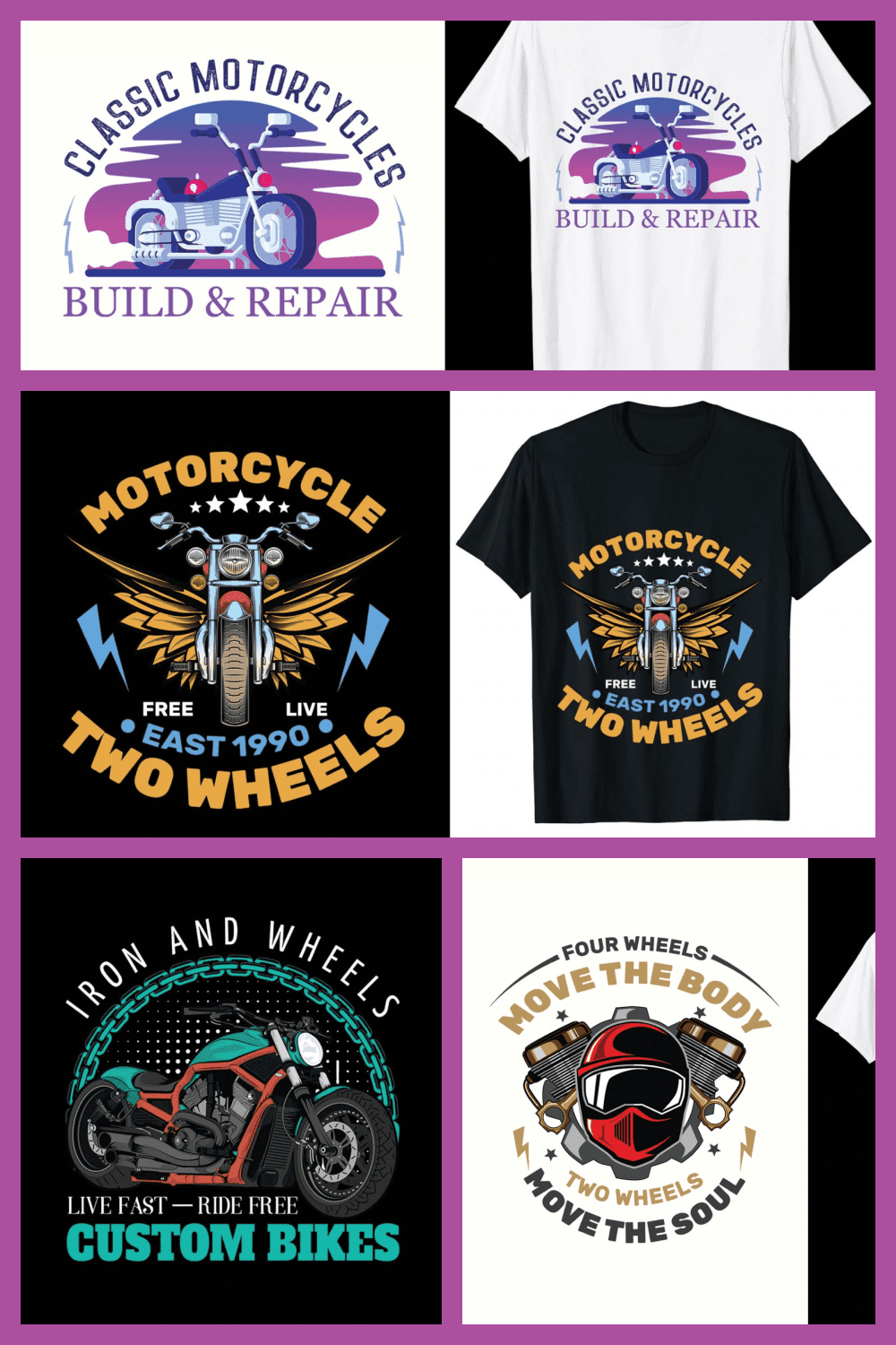 Motorcycle T-shirt Design Bundle - MasterBundles - Pinterest Collage Image.