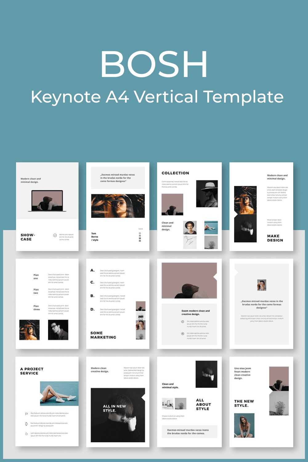 BOSH - Keynote A4 Vertical Template by MasterBundles Pinterest Collage Image.