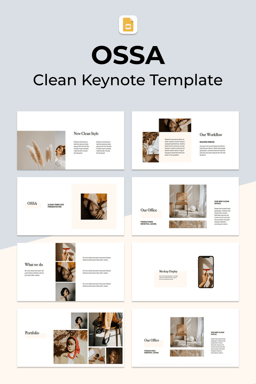 OSSA - Clean Keynote Template by MasterBundles Pinterest Collage Image.