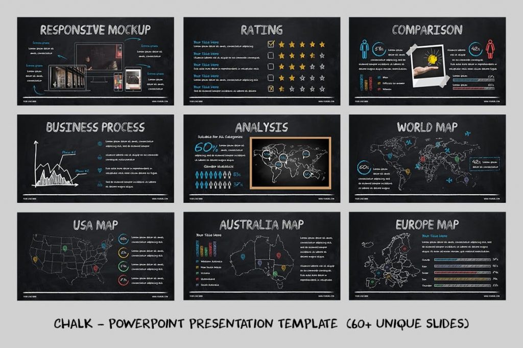 Editable World Map Chalk - Powerpoint Template.