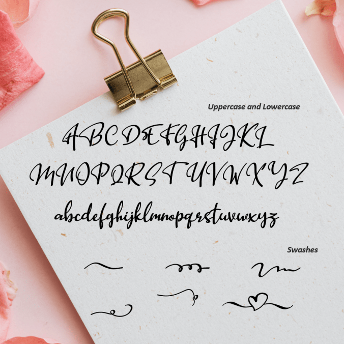 a new fresh & modern script with a handmade calligraphy style, decorative characters and a dancing baseline.