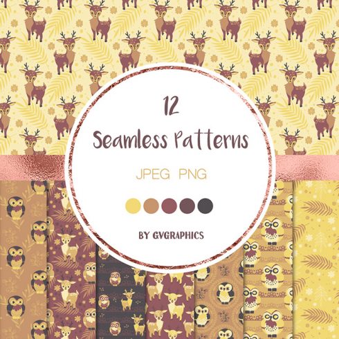 Animals in the Woods Seamless Patterns Preview.