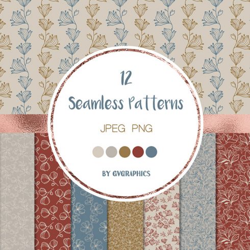 Delicate Flowers Botanical Seamless Patterns Preview.