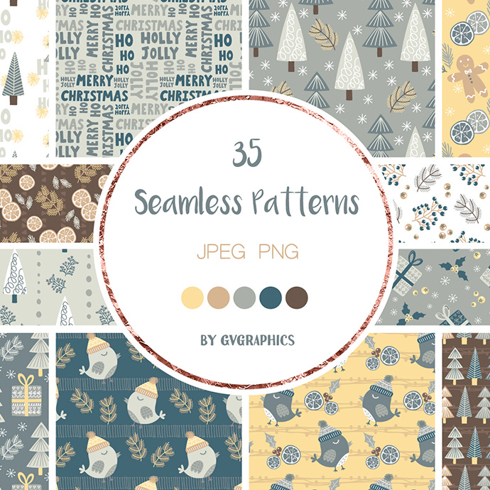 Examples Merry Christmas Seamless Patterns Preview.