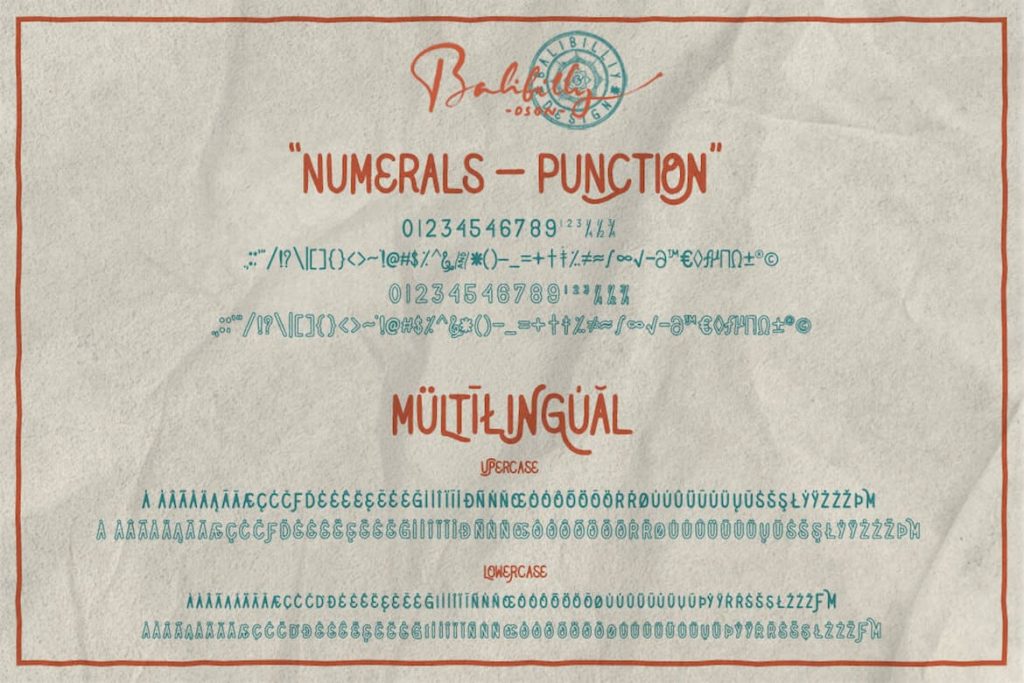 Humblle Rought Font Numerals and Punctuation Preview.