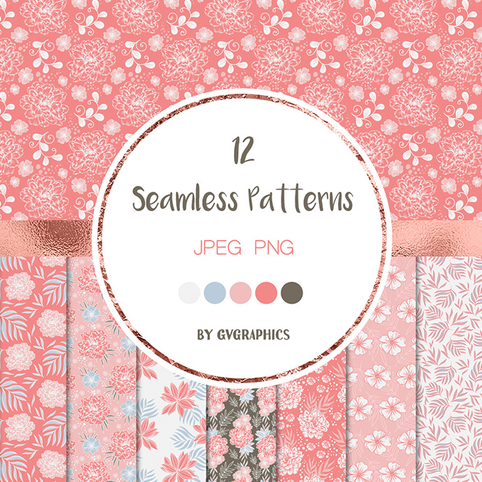 Garden of Joy Floral Backgrounds Seamless Patterns Preview.