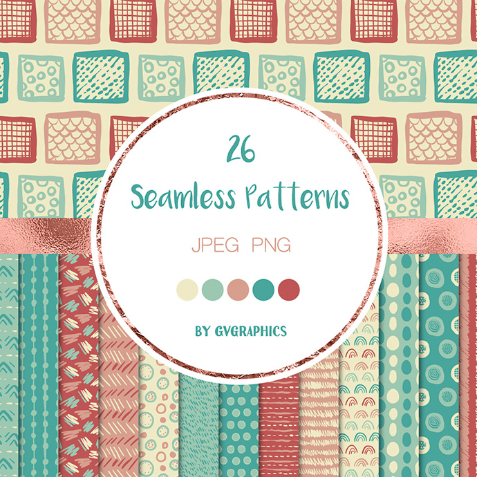 Hand Drawn Scribbles Colorful Seamless Patterns Preview.
