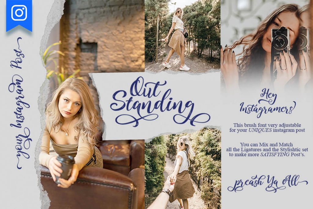 Kitahara Brush Script Font Preview Collage with girl.