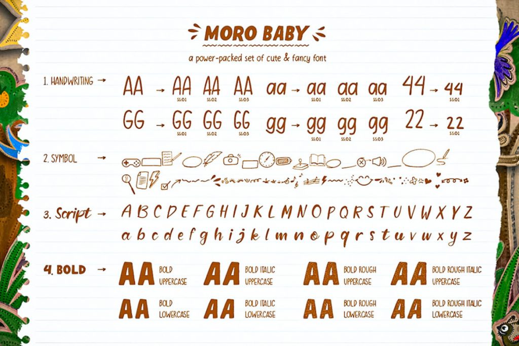 Moro Baby Fancy Font Preview for different Styles.