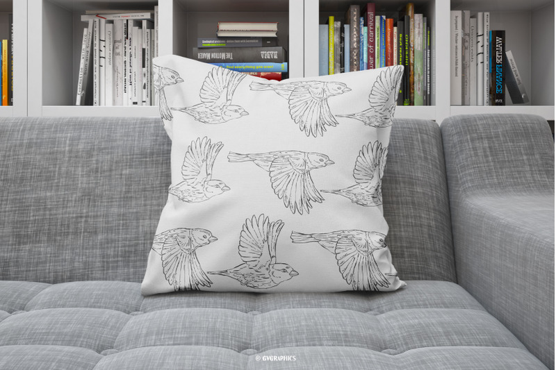 Pillowcase Made On The Hand Drawn Vector Birds Pillowcase Made On The Hand Drawn Vector Birds.